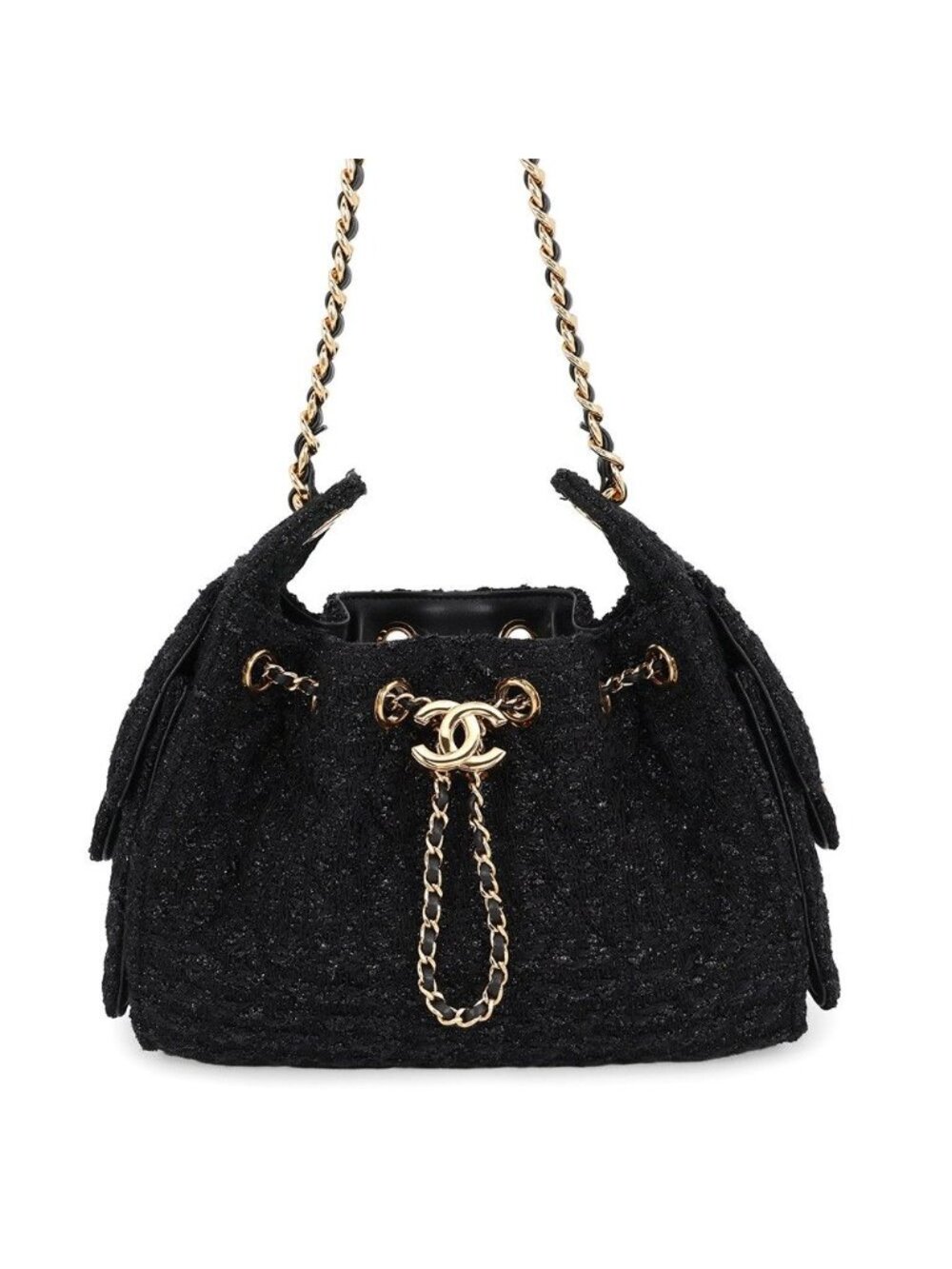 Chanel Chain Shoulder Bag 25 Mini CC Logo Tweed Black